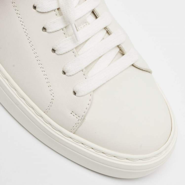 Pre Owned Brunello Cucinelli White/Beige Leather and Suede Low Top Sneakers Size 42