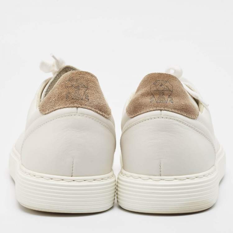 Pre Owned Brunello Cucinelli White/Beige Leather and Suede Low Top Sneakers Size 42
