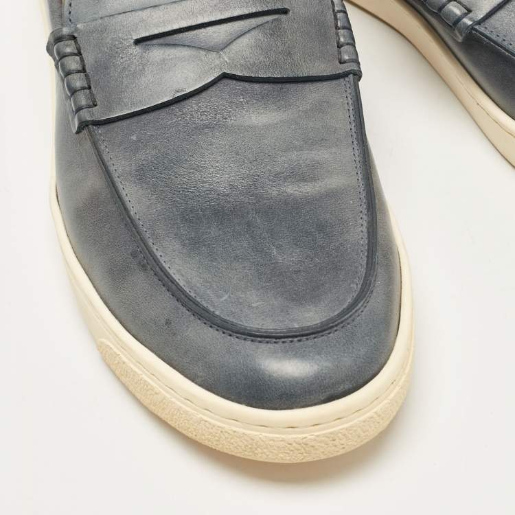 Pre Owned Brunello Cucinelli Blue Leather Penny Slip On Loafers Size  44.5