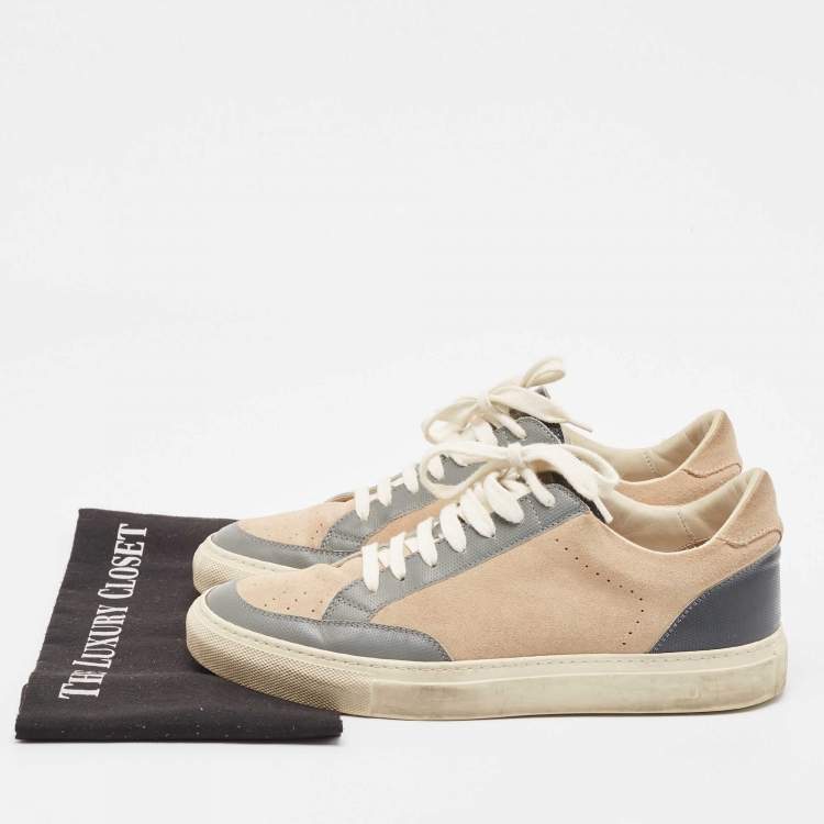 Pre Owned Brunello Cucinelli Beige/Grey Leather and Suede Lace Up Sneakers Size 41