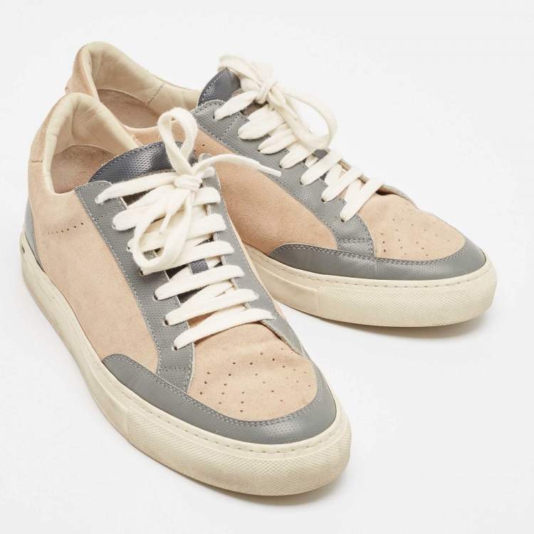 Pre Owned Brunello Cucinelli Beige/Grey Leather and Suede Lace Up Sneakers Size 41