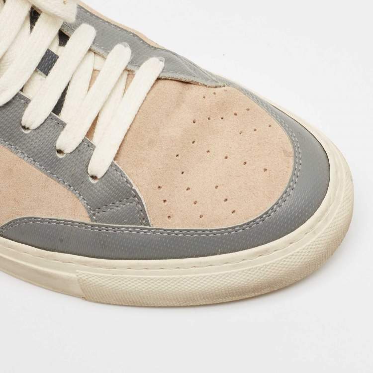 Pre Owned Brunello Cucinelli Beige/Grey Leather and Suede Lace Up Sneakers Size 41