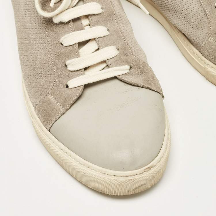 Pre Owned Brunello Cucinelli Grey Leather and Suede Low Top Sneakers Size 44