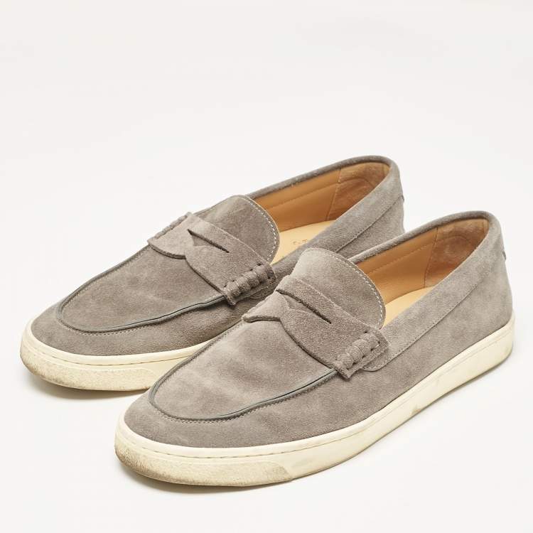 Pre Owned Brunello Cucinelli Grey Suede Slip On Loafers Size 44
