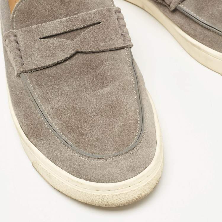 Pre Owned Brunello Cucinelli Grey Suede Slip On Loafers Size 44