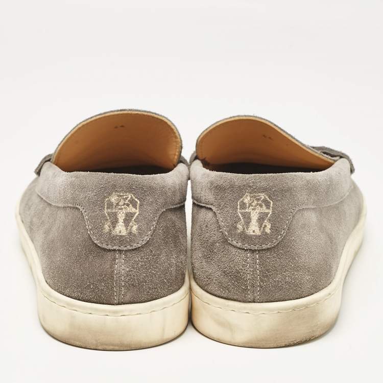 Pre Owned Brunello Cucinelli Grey Suede Slip On Loafers Size 44