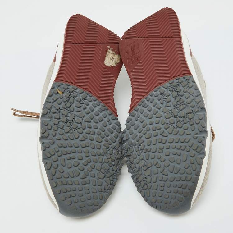 Pre Owned Brunello Cucinelli Beige Knit Fabric Low Top Sneakers Size 39