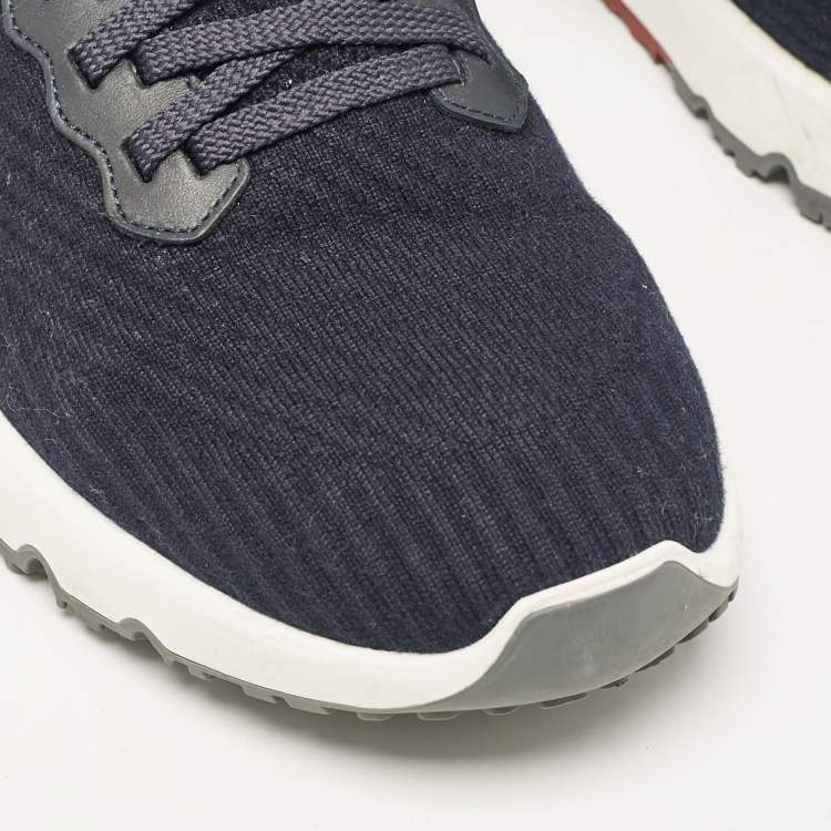 Pre Owned Brunello Cucinelli Navy Blue Knit Fabric Lace Up Sneakers Size 43