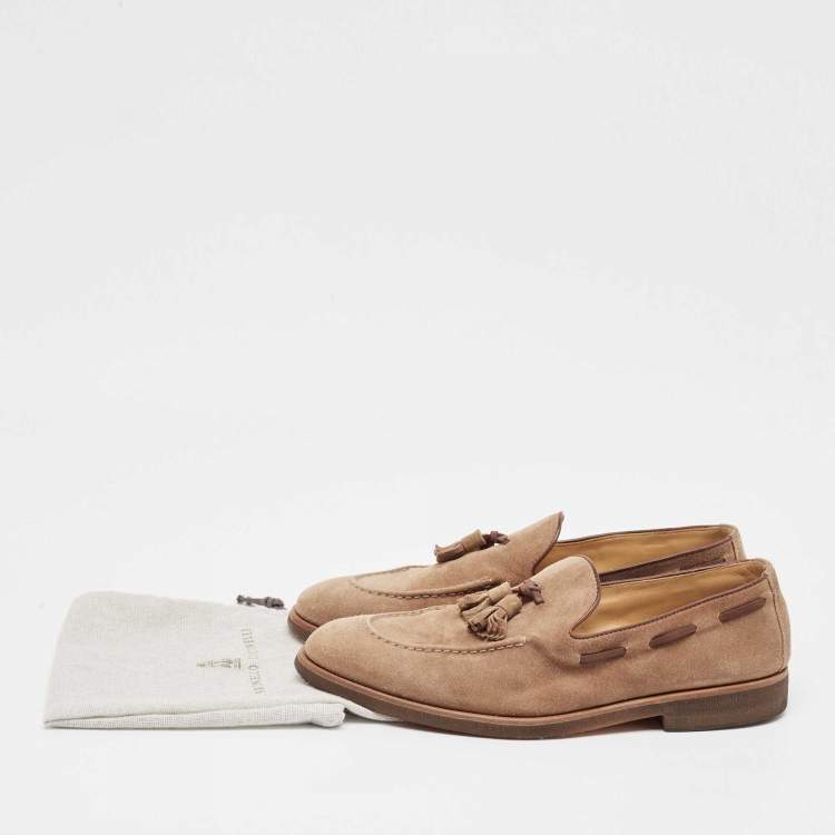 Pre Owned Brunello Cucinelli Beige Suede Slip On Loafers Size 42