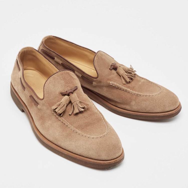 Pre Owned Brunello Cucinelli Beige Suede Slip On Loafers Size 42