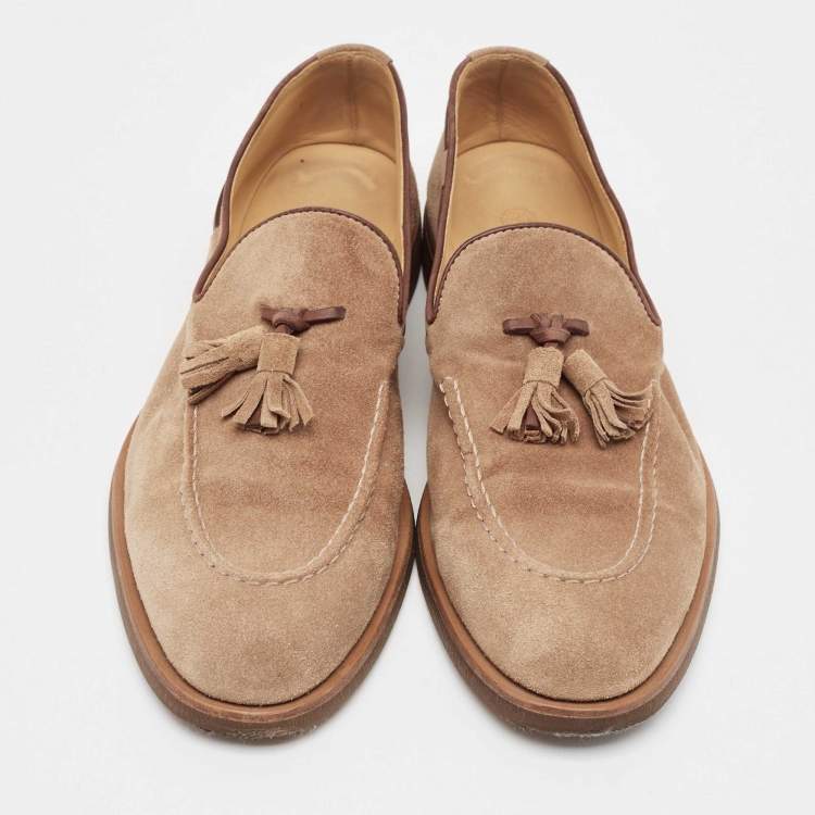 Pre Owned Brunello Cucinelli Beige Suede Slip On Loafers Size 42