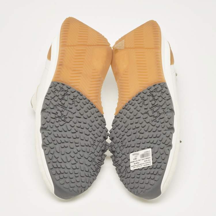 Pre Owned Brunello Cucinelli White/Grey Fabric and Leather Low Top Sneakers Size 43.5