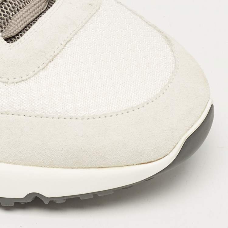 Pre Owned Brunello Cucinelli White/Grey Fabric and Leather Low Top Sneakers Size 43.5