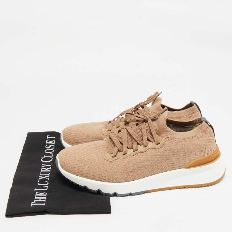Pre Owned Brunello Cucinelli Beige Knit Fabric Low Top Sneakers Size 43