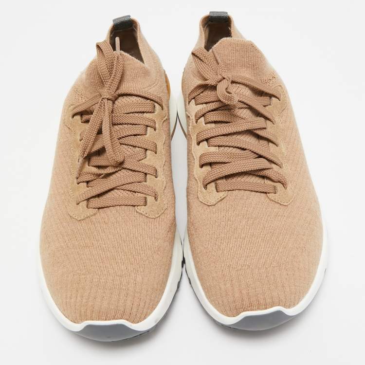 Pre Owned Brunello Cucinelli Beige Knit Fabric Low Top Sneakers Size 43