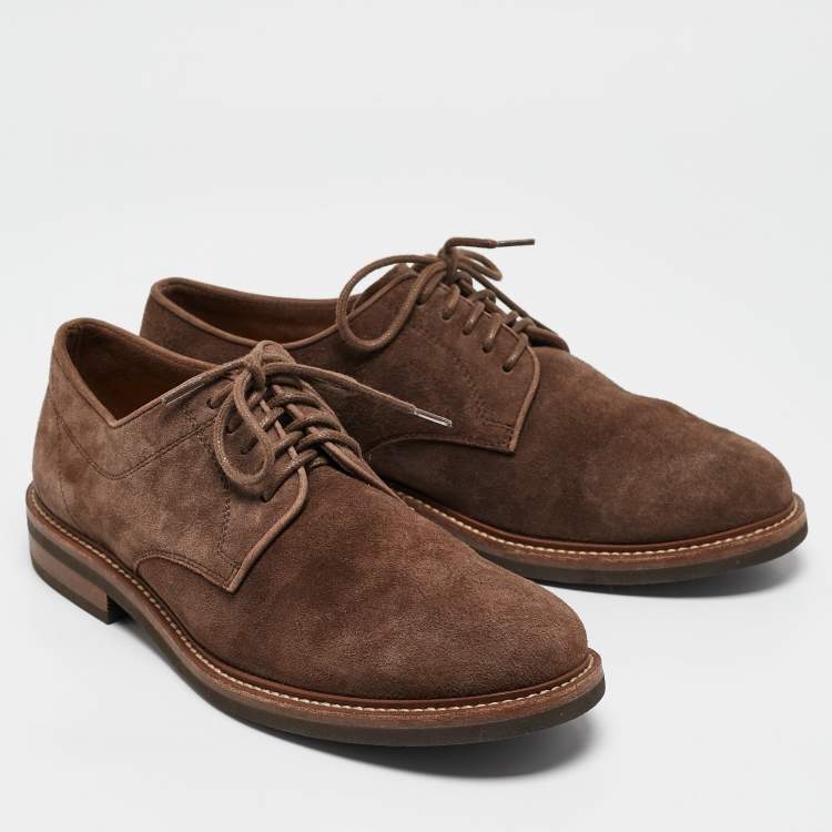 Pre Owned Brunello Cucinelli Brown Suede Beaver Lace Up Derby Size 41