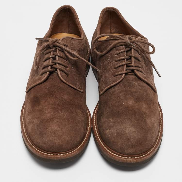 Pre Owned Brunello Cucinelli Brown Suede Beaver Lace Up Derby Size 41