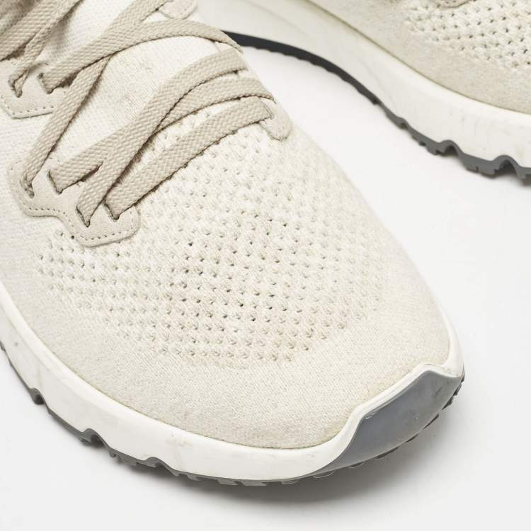 Pre Owned Brunello Cucinelli Cream/Grey Knit Fabric Low Top Sneakers Size 44
