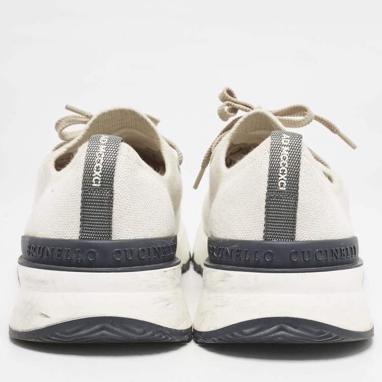Pre Owned Brunello Cucinelli Cream/Grey Knit Fabric Low Top Sneakers Size 44