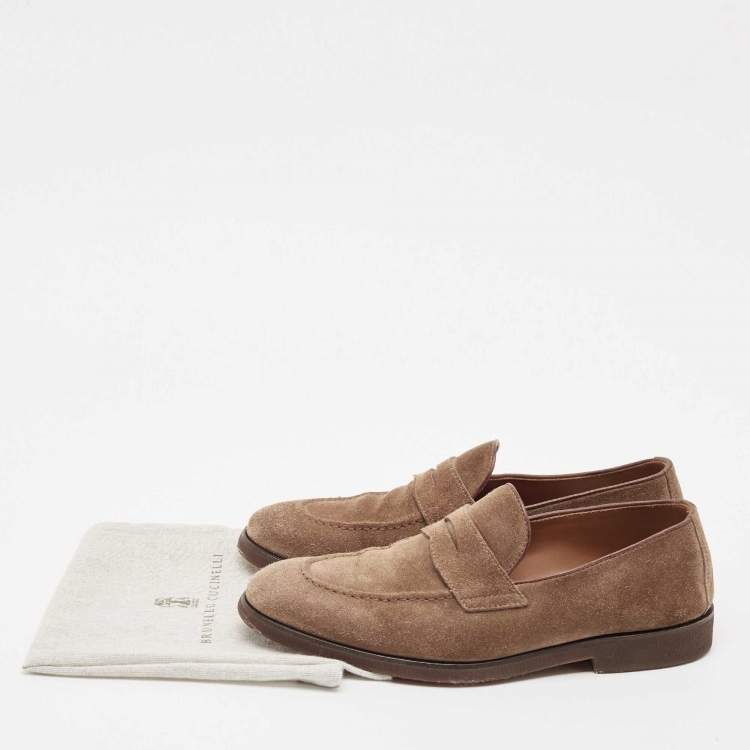 Pre Owned Brunello Cucinelli Brown Suede Penny Slip On Loafers Size 40