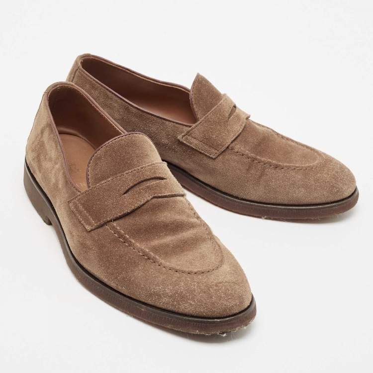 Pre Owned Brunello Cucinelli Brown Suede Penny Slip On Loafers Size 40