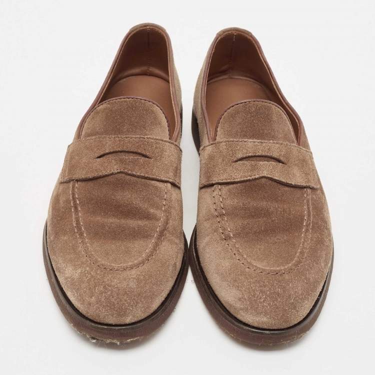 Pre Owned Brunello Cucinelli Brown Suede Penny Slip On Loafers Size 40