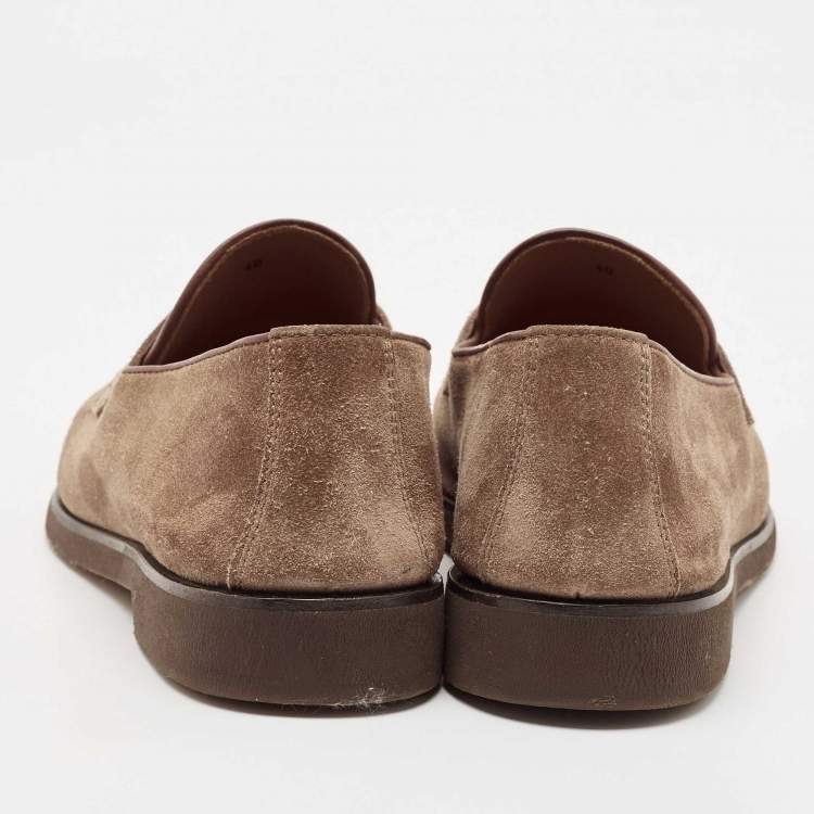 Pre Owned Brunello Cucinelli Brown Suede Penny Slip On Loafers Size 40
