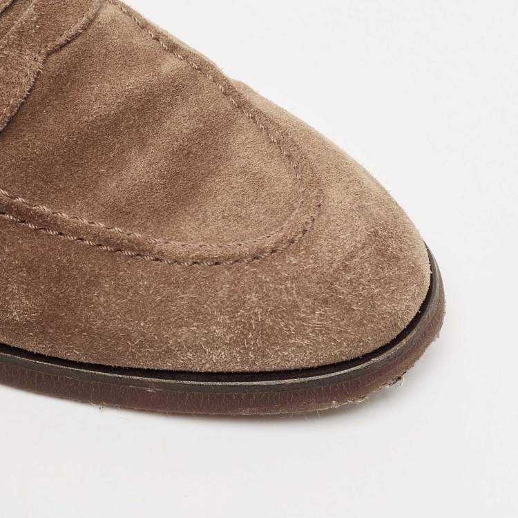 Pre Owned Brunello Cucinelli Brown Suede Penny Slip On Loafers Size 40