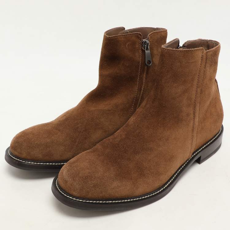 Pre Owned Brunello Cucinelli Brown Suede Side Zip Ankle Length Boots Size 42.5