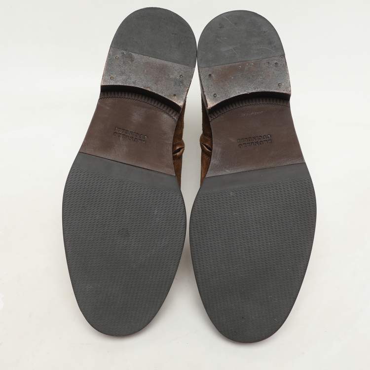 Pre Owned Brunello Cucinelli Brown Suede Side Zip Ankle Length Boots Size 42.5