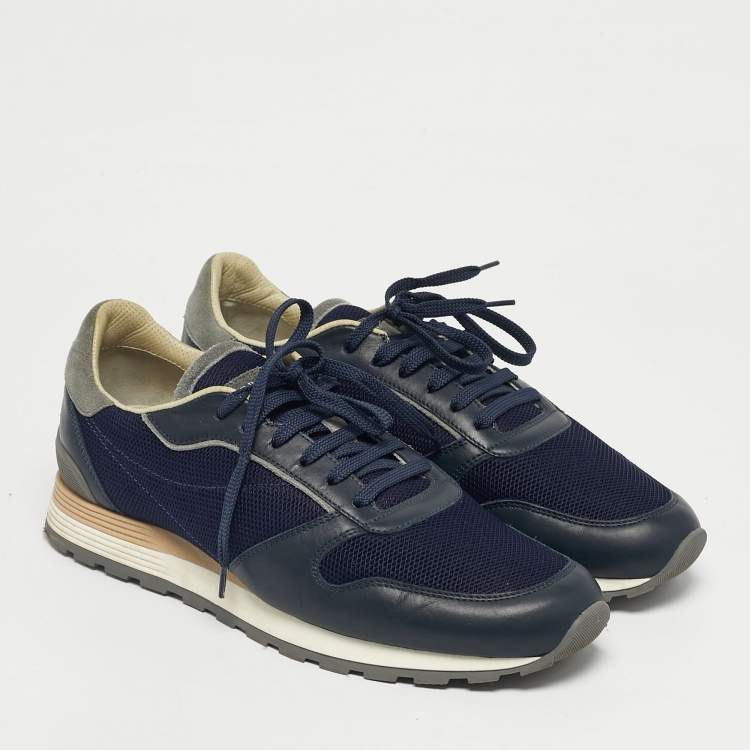 مملوكة مسبقًا حذاء رياضي برونيللو كوتشينيلي برباط علوي و بطراز منخفض من أعلى جلد و سويدي أزرق مقاس 43.5 