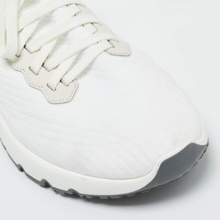 Pre Owned Brunello Cucinelli White Knit Fabric and Leather Low Top Sneakers Size 42