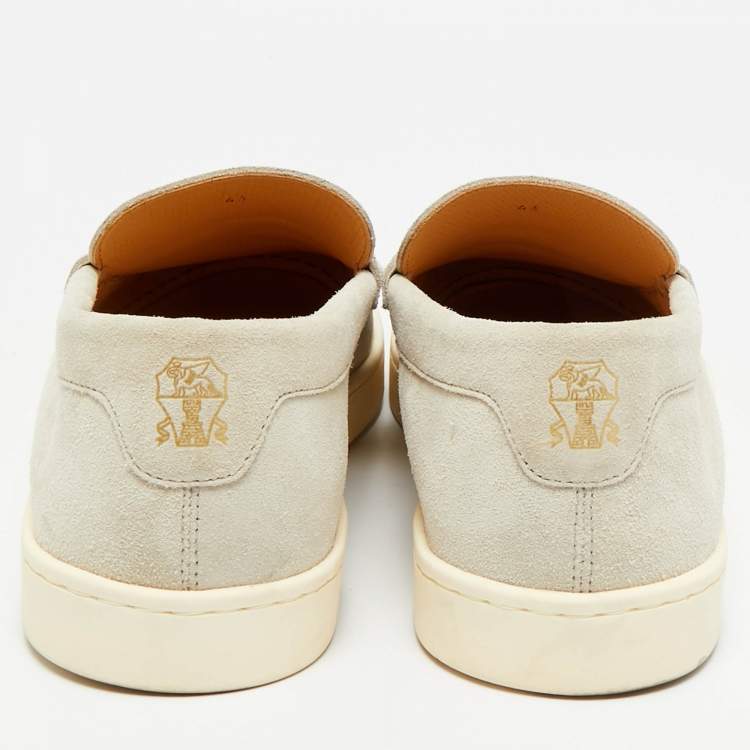Pre Owned Brunello Cucinelli Grey Suede Slip On Loafers Size 43