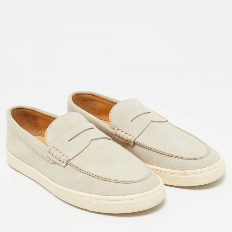 Pre Owned Brunello Cucinelli Grey Suede Slip On Loafers Size 43