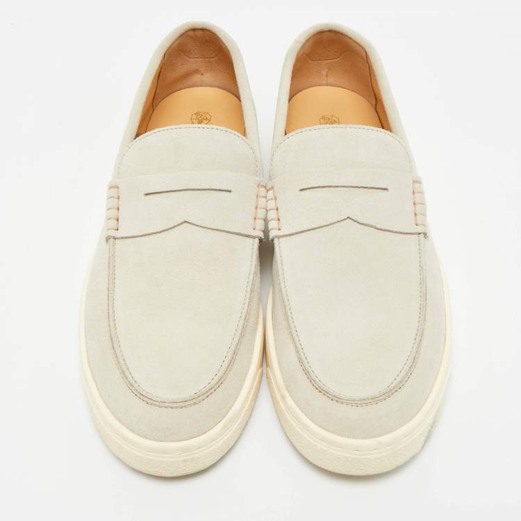 Pre Owned Brunello Cucinelli Grey Suede Slip On Loafers Size 43