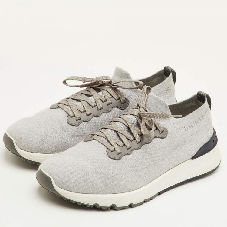 Pre Owned Brunello Cucinelli Size 45 Light Grey Knit Fabric Low Top Sneakers
