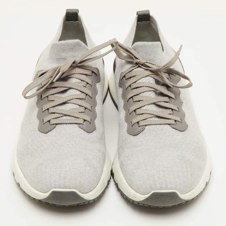 Pre Owned Brunello Cucinelli Size 45 Light Grey Knit Fabric Low Top Sneakers