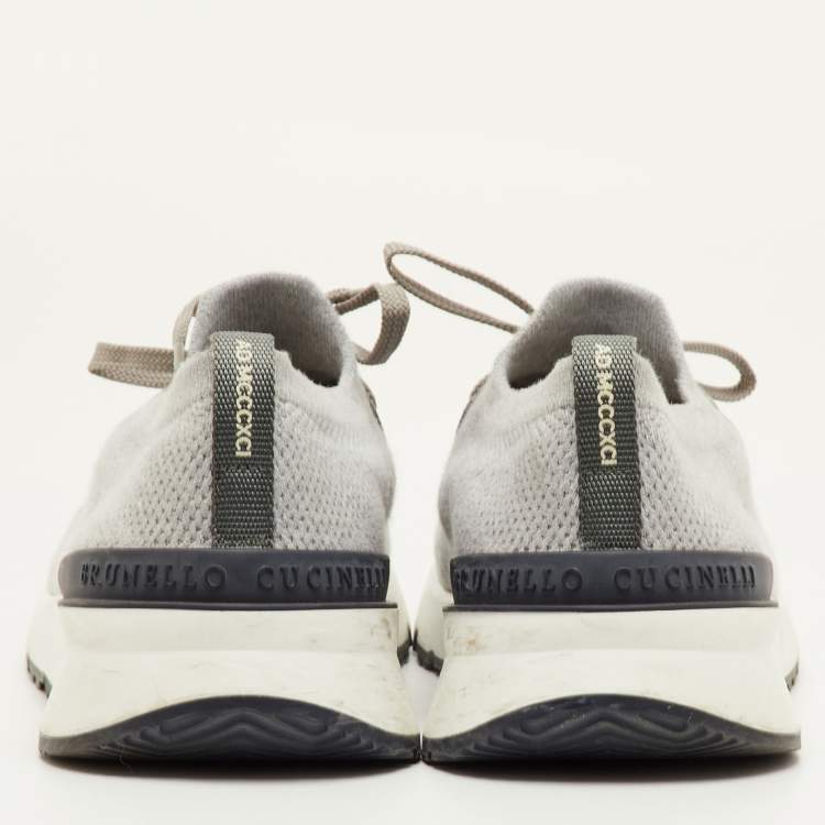 Pre Owned Brunello Cucinelli Size 45 Light Grey Knit Fabric Low Top Sneakers