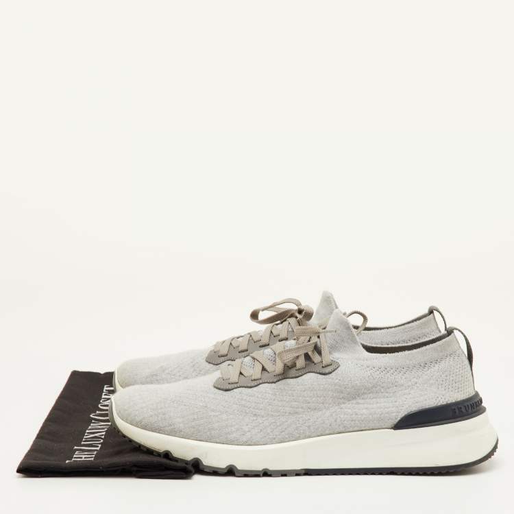 Pre Owned Brunello Cucinelli Size 45 Light Grey Knit Fabric Low Top Sneakers