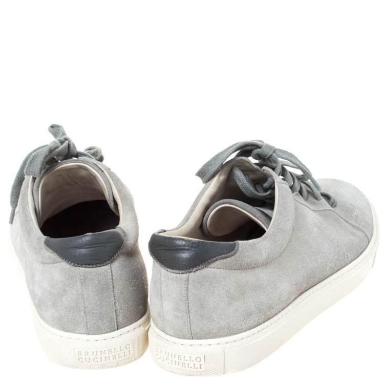 Pre Owned Brunello Cucinelli Grey Suede and Leather Trim Low Top Sneakers Size 45