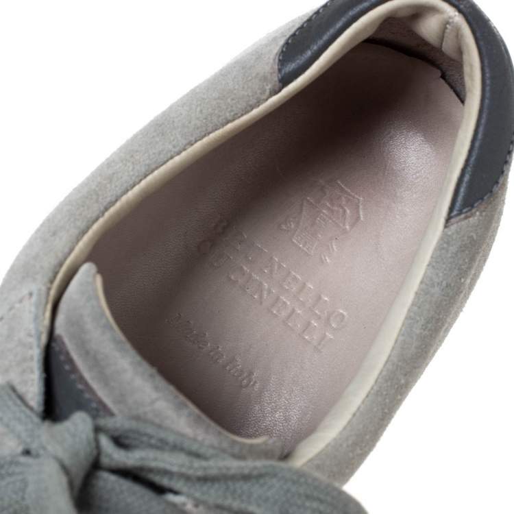Pre Owned Brunello Cucinelli Grey Suede and Leather Trim Low Top Sneakers Size 45