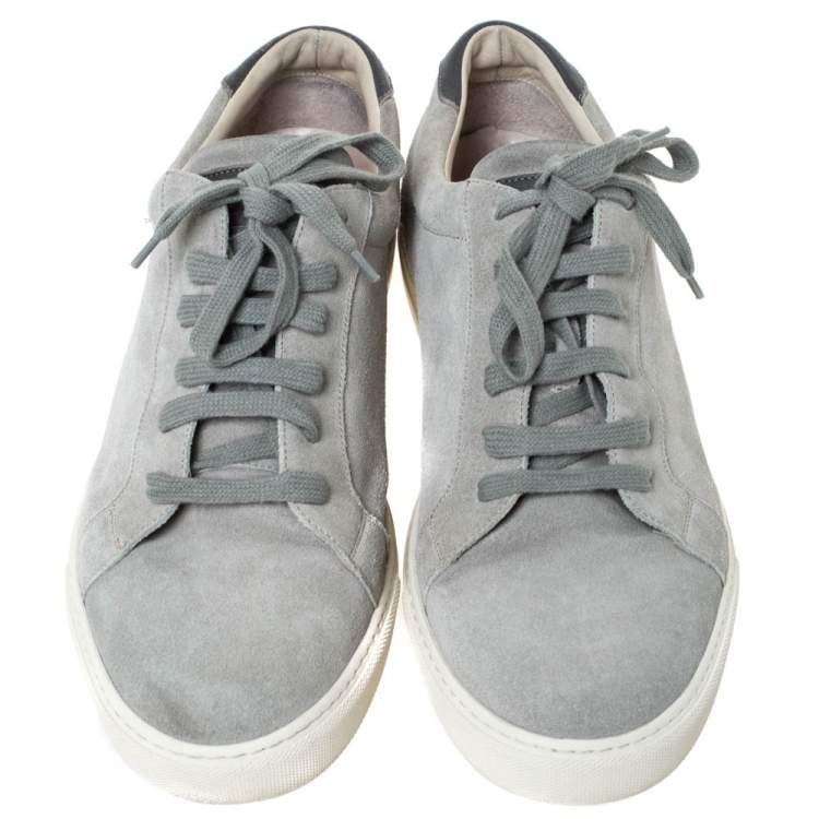 Pre Owned Brunello Cucinelli Grey Suede and Leather Trim Low Top Sneakers Size 45