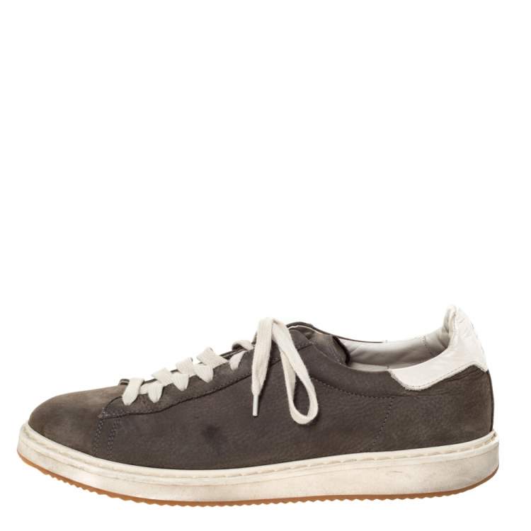 Pre Owned Brunello Cucinelli Grey Nubuck and Leather Trim Low Top Sneakers Size 44