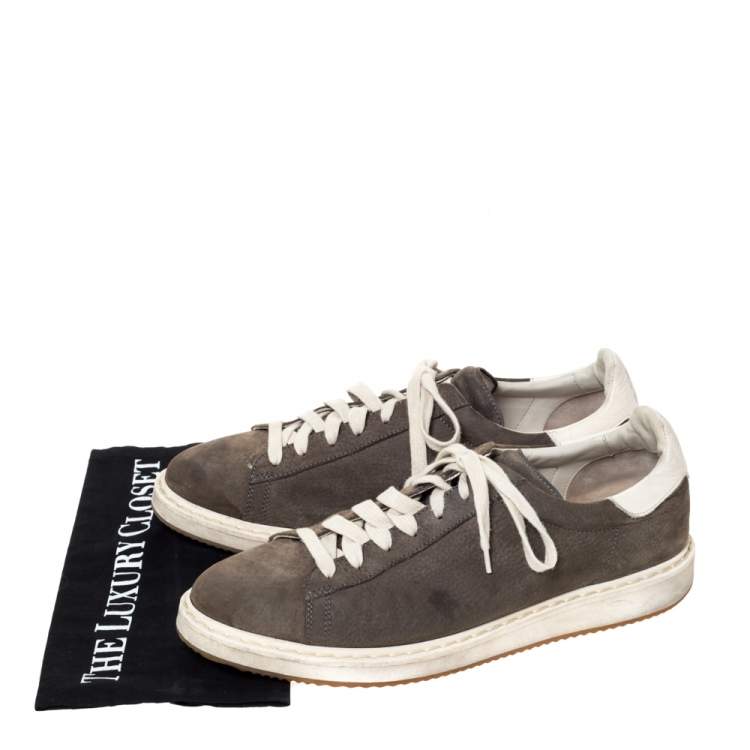 Pre Owned Brunello Cucinelli Grey Nubuck and Leather Trim Low Top Sneakers Size 44