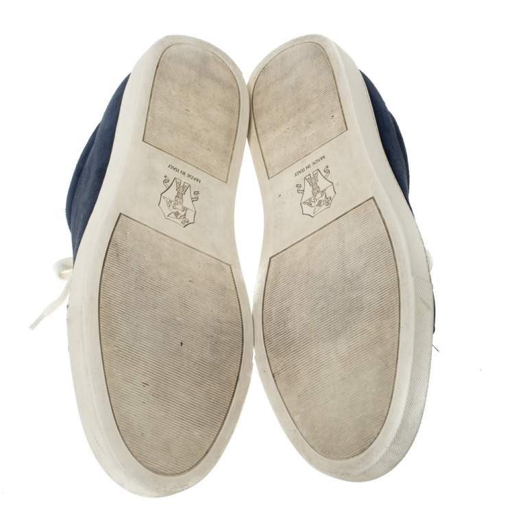 مملوكة مسبقًا Brunello Cucinelli Blue Suede and Leather Lace Up Low Top Sneakers Size 43.5