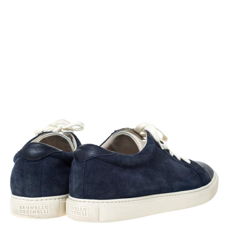 مملوكة مسبقًا Brunello Cucinelli Blue Suede and Leather Lace Up Low Top Sneakers Size 43.5