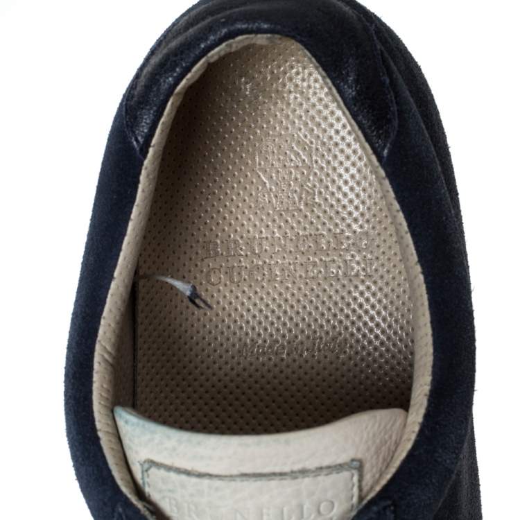 مملوكة مسبقًا Brunello Cucinelli Blue Suede and Leather Lace Up Low Top Sneakers Size 43.5