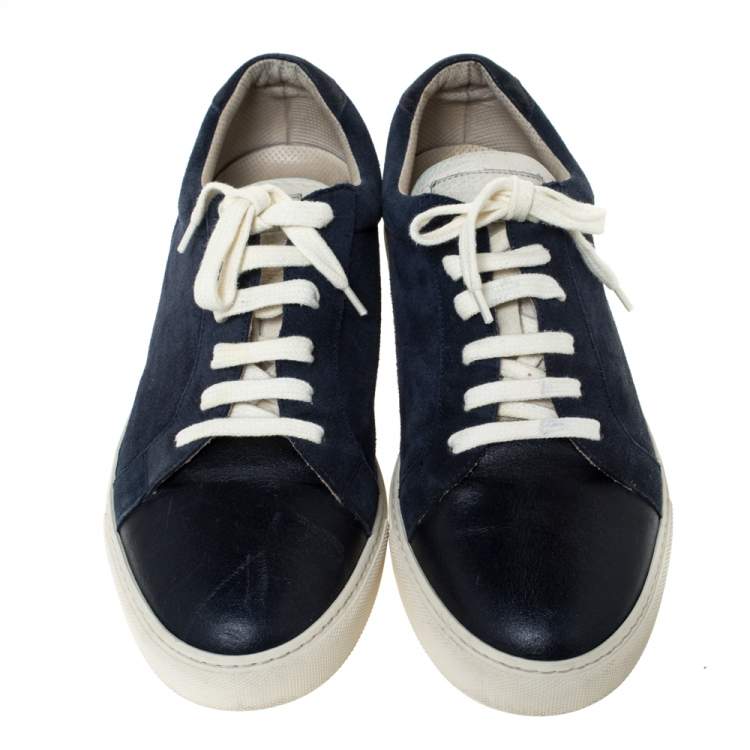مملوكة مسبقًا Brunello Cucinelli Blue Suede and Leather Lace Up Low Top Sneakers Size 43.5