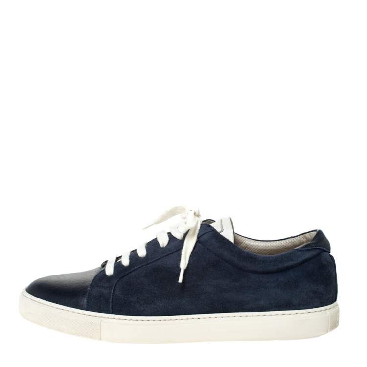 مملوكة مسبقًا Brunello Cucinelli Blue Suede and Leather Lace Up Low Top Sneakers Size 43.5