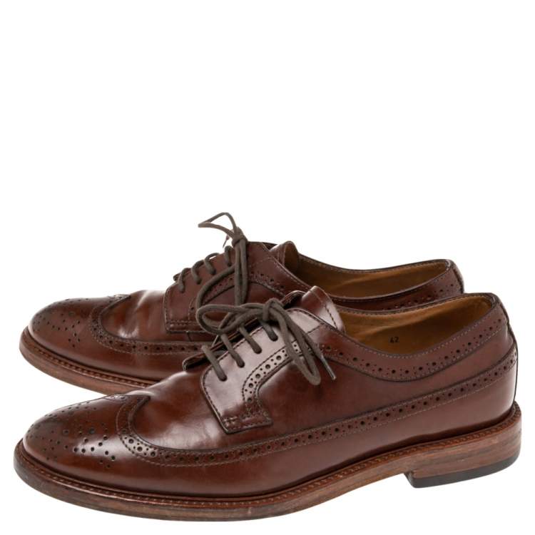 Pre Owned Brunello Cucinelli Brown Leather Brogue Lace Up Oxfords Size 42